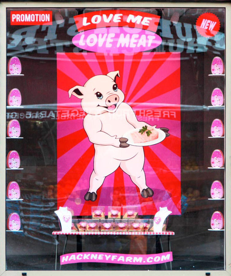 Hackney Farmlove me love meat window display promotion | Michael Croft | Isonerv